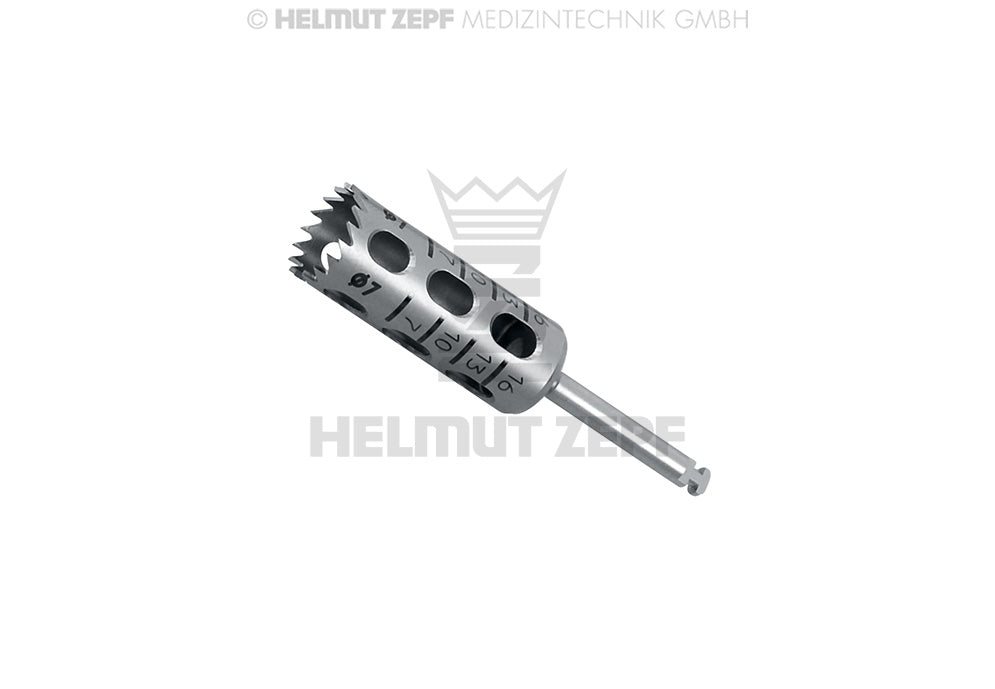 TREPANBOHRER, INNENDURCHMESSER 7,0 MM SCHAFT 2,35 MM X 30MM LG; 17 ZÄHNE GRADUIERUNG 7 /10 / 13 / 16