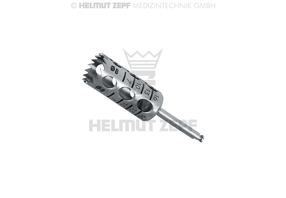 TREPANBOHRER, INNENDURCHMESSER 8,0 MM SCHAFT 2,35 MM X 30MM LG; 17 ZÄHNE GRADUIERUNG 7 /10 / 13 / 16