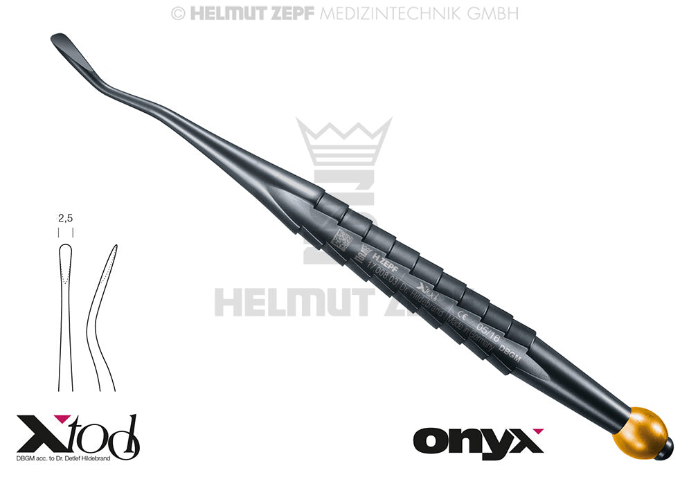 APPROXIMAL WURZELHEBER, DISTAL, FIG. 77L 4,5MM, ZEPF X-TOOL GRIFF, GELBE FARBCODIERUNG, ONYX BESCHICHTET