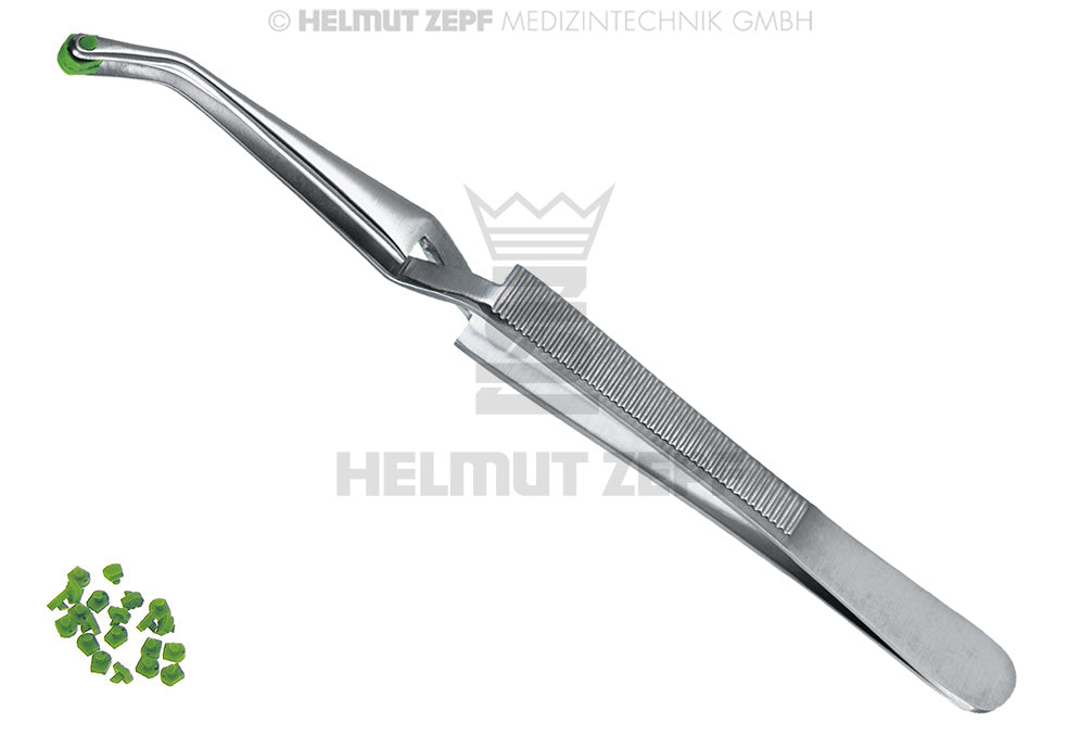 INLAY-PINZETTE, 16 CM, GEKREUZT MIT AUSTAUSCHBAREN KUNSTSTOFFBACKEN, INKL. 10 PAAR ERSATZBACKEN