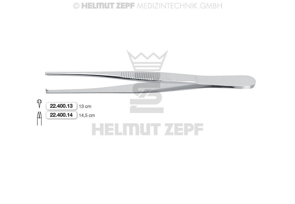 CHIRURGISCHE PINZETTE, 1X2 ZÄHNE, 13 CM