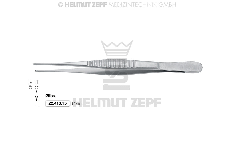 GILLIES, CHIRURGISCHE PINZETTE, GERADE, 15 CM