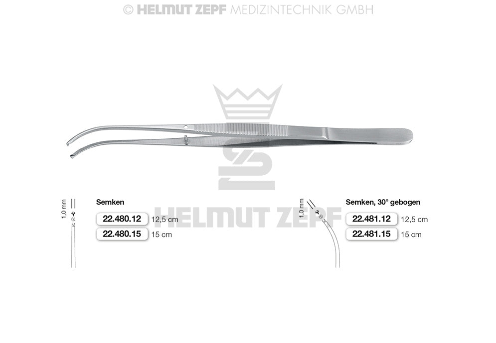 SEMKEN,CHIRURGISCHE PINZETTE, 12,5 CM, 1X2 ZÄHNE,GERADE,