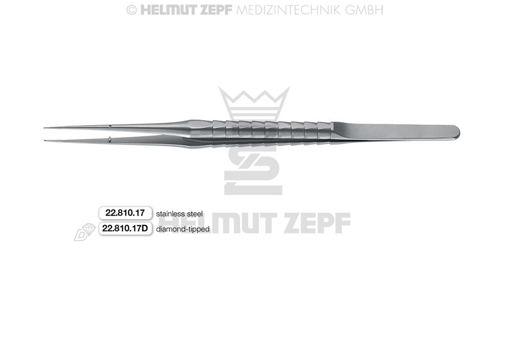 MIKRO-CHIRURGISCHE-PINZETTE, 17,5CM,1X2 ZÄHNE, ZEPF-LINIE GERADE, MIT FÜHRUNGSSTIFT,