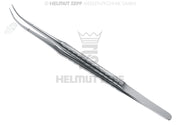MIKRO-PINZETTE, 18 CM, 9 MM ZEPF-LINIE MIT FÜHRUNGSSTIFT,  1X2 ZÄHNE, GEBOGEN MAULTEIL DIAMANTIERT