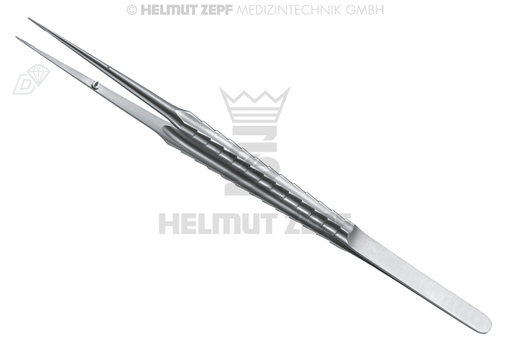 MIKRO-PINZETTE, 18 CM, 9 MM, ZEPF-LINIE LANGER GRIFF, MIT FÜHRUNGSSTIFT, GLATT, GERADE, MAULTEIL DIAMANTIERT