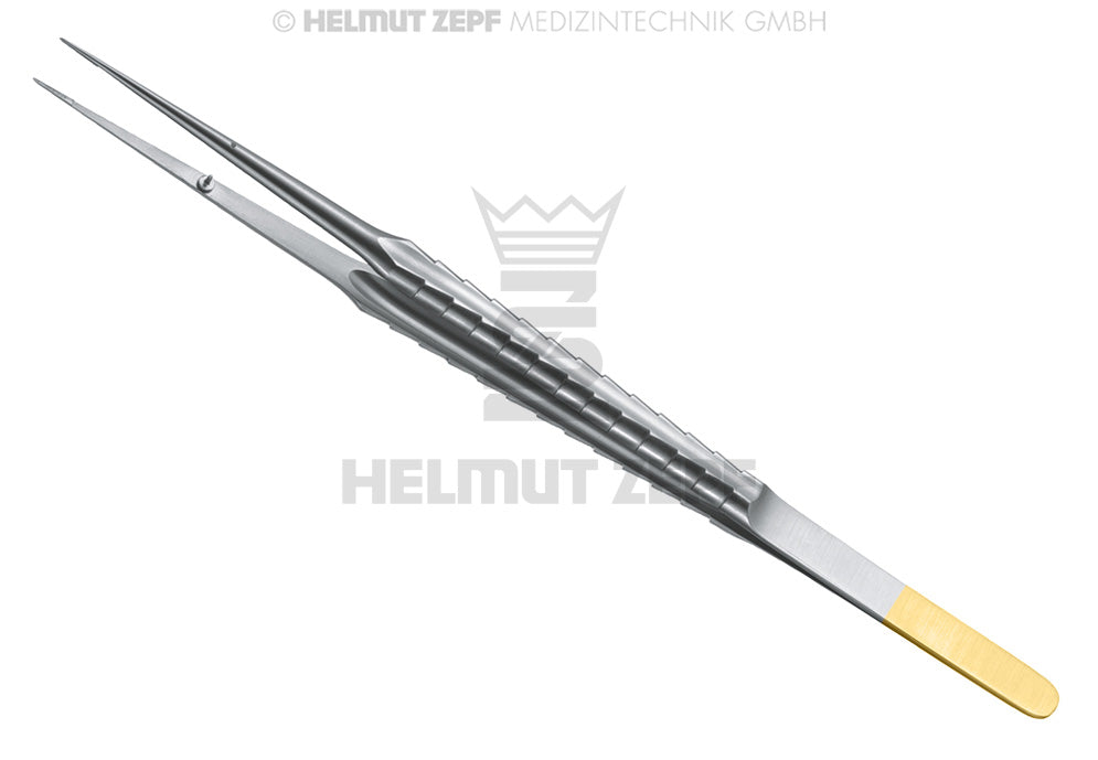 MIKRO-ANATOMISCHE-PINZETTE, GERIEFTES MAUL, GERADE, ROSTFREI, ZEPF-LINE, 18 CM LANGER GRIFF, MIT FÜHRUNGSSTIFT, TC-MAUL