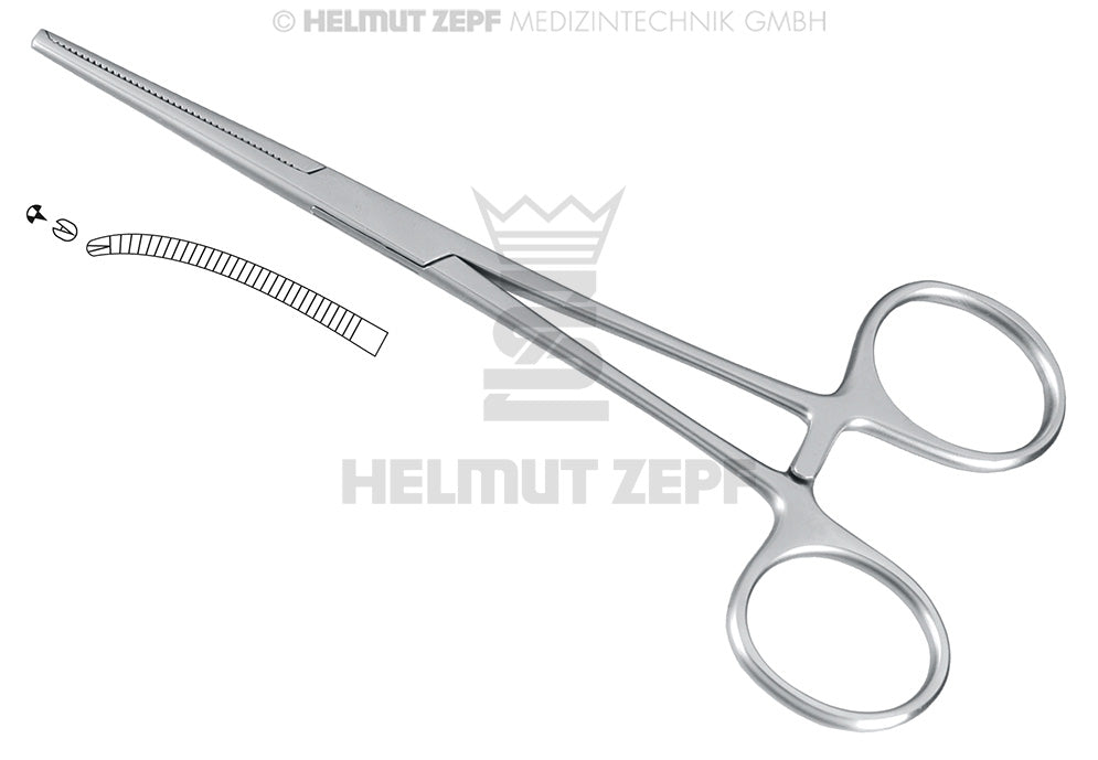KOCHER, ARTERIENKLEMMEN, 14 CM GEBOGEN, 1X2 ZÄHNE