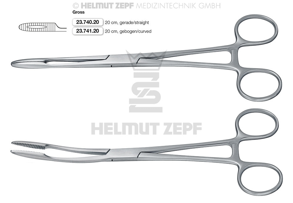 GROSS, KORNZANGE, 20 CM MIT LANGER SPERRE, GEBOGEN