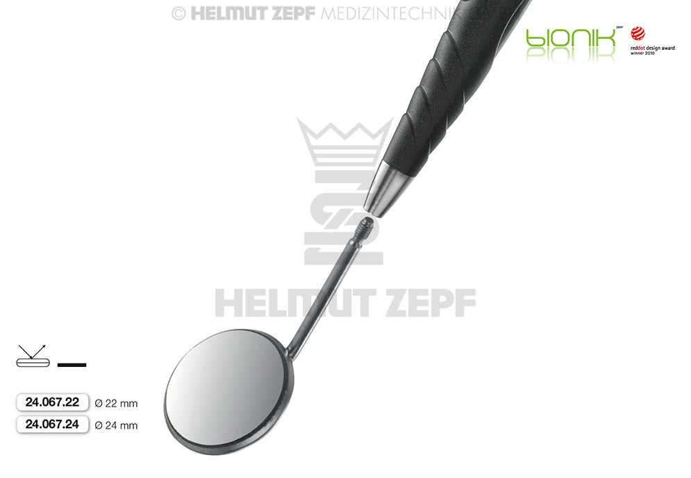 MUNDSPIEGEL, PLAN, RHODIUM FRONT-SURFACE EINFACHES GEWINDE, 22 MM D. VERPACKUNGSEINHEIT = 12 STÜCK
