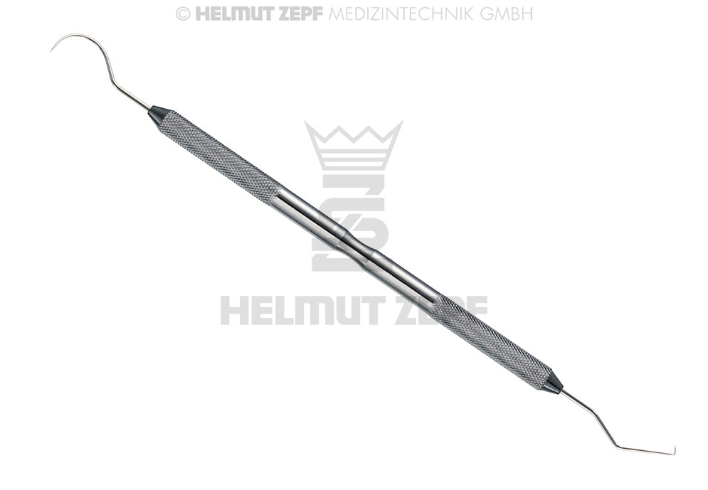 ZAHNSONDE, FIG-5, DOPPELENDIG, EINGES. SPITZEN, RUNDER, KAR. GRIFF, ROSTFREI