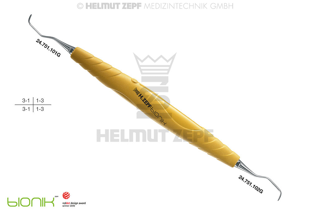 ZEPF-BIONIK, SPEZIAL KÜRETTE, GRACEY 1-2, GELB EINSÄTZE AUSWECHSELBAR