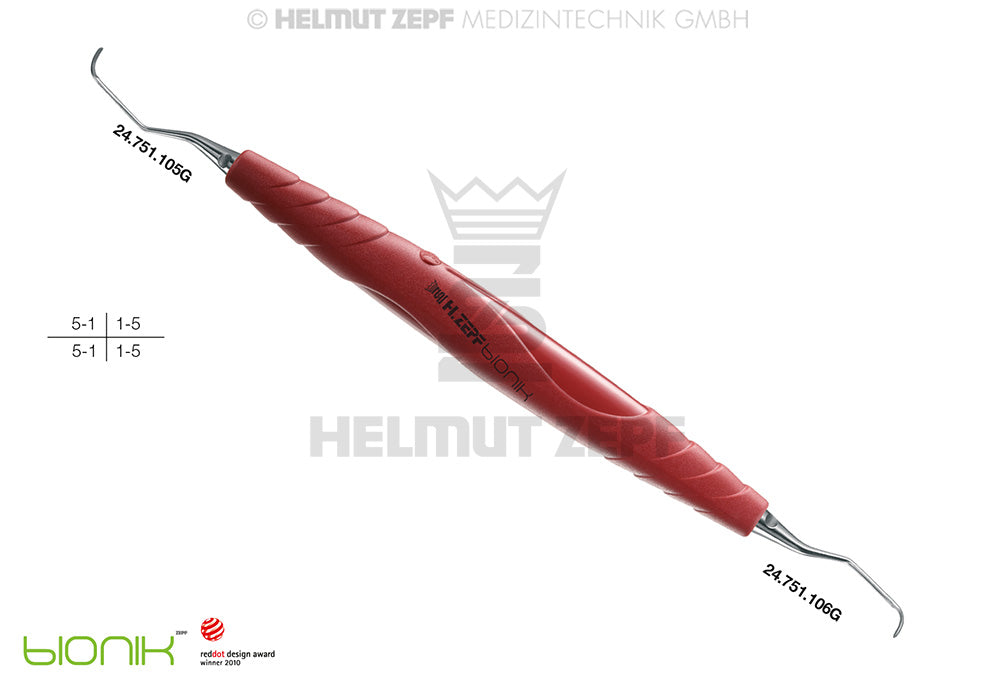 ZEPF-BIONIK, SPEZIAL KÜRETTE, GRACEY 5-6, ROT EINSÄTZE AUSWECHSELBAR