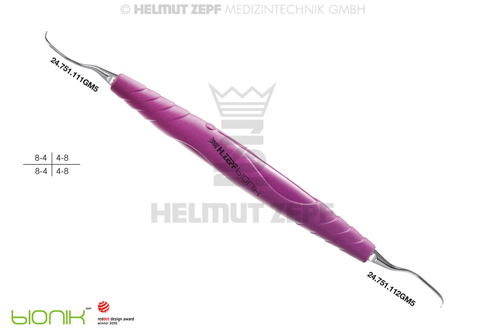 ZEPF-BIONIK, SPEZIAL KÜRETTE FIG11-12 GRACEY  M5 SIGNALVIOLETT EINSÄTZE AUSWECHSELBAR