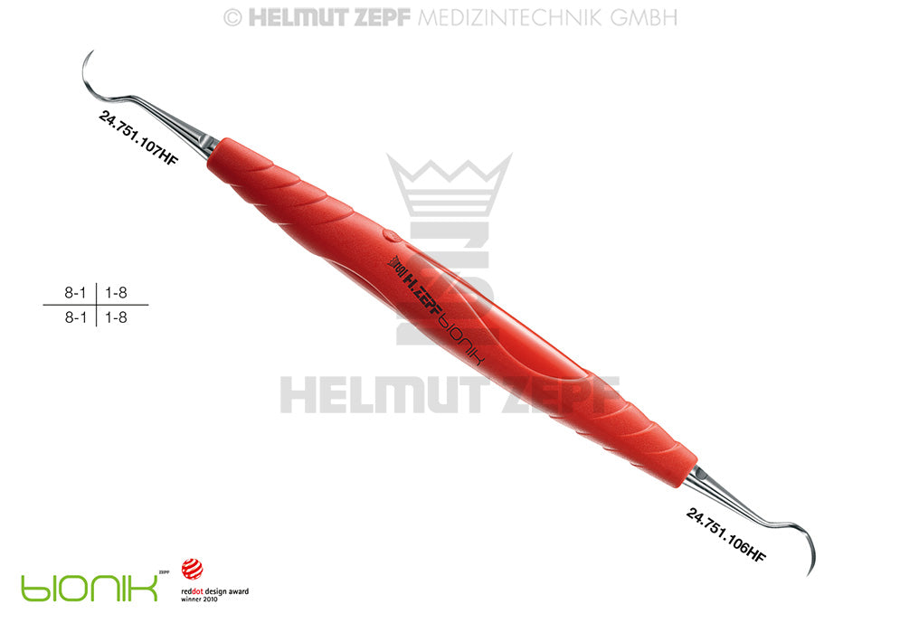 ZEPF-BIONIK, SICHELSCALER, HYGIENIST FIG.6/7, HELLROT FEINE AUSFÜHRUNG EINSÄTZE AUSWECHSELBAR