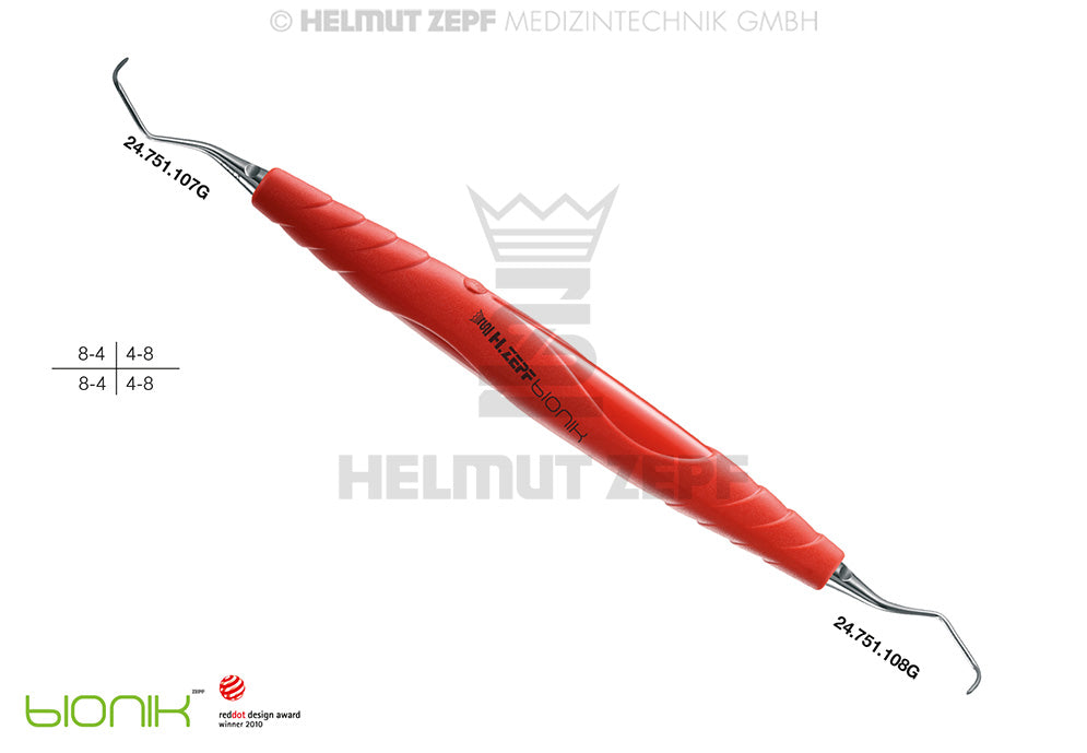 ZEPF-BIONIK, SPEZIAL KÜRETTE, GRACEY 7-8, HELLROT-MAGENTA EINSÄTZE AUSWECHSELBAR