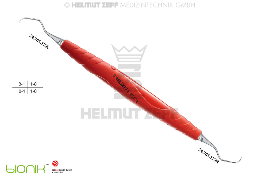 ZEPF-BIONIK, UNIVERSAL KÜRETTE HELLROT MAGENTA, FIG. M 23 , EINSÄTZE  AUSWECHSELBAR