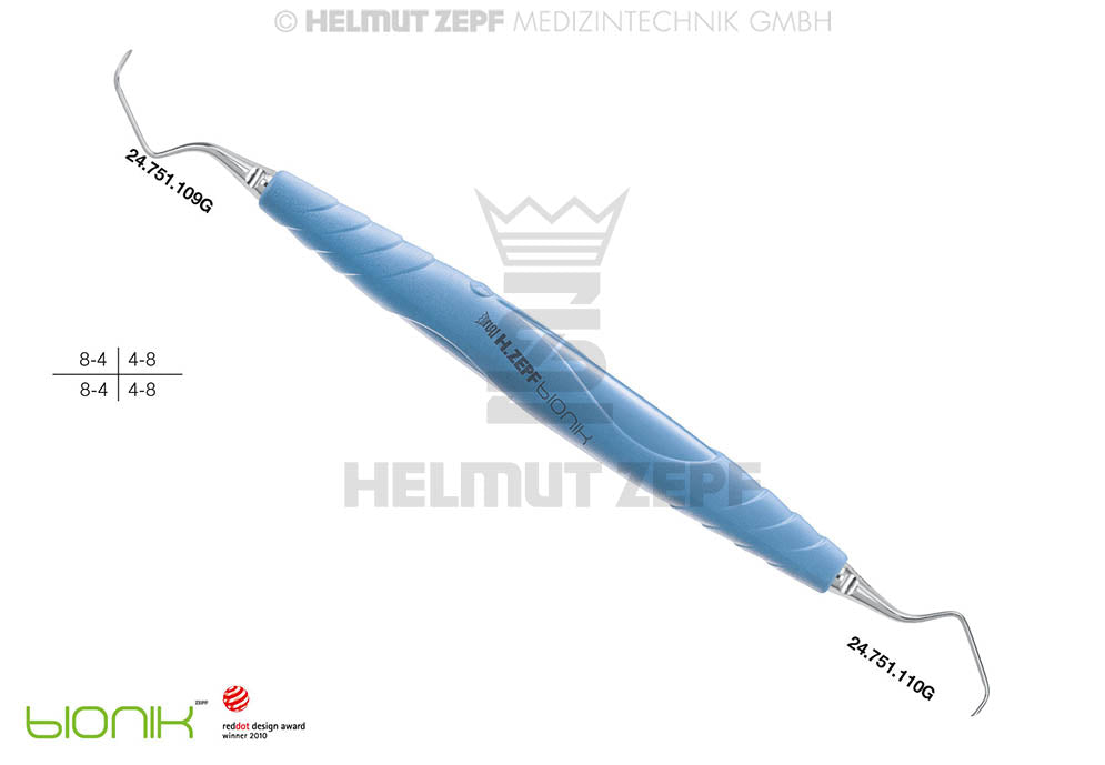 ZEPF-BIONIK SPEZIAL KÜRETTE, GRACEY 9-10, TÜRKIS-LICHTBLAU EINSÄTZE AUSWECHSELBAR