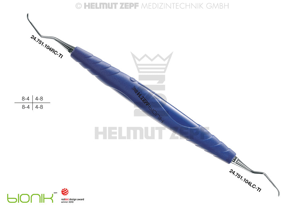 ZEPF-BIONIK, UNIVERSAL KÜRETTE, COLUMBIA UNIVERSITY FIG.4R/4L, BLAU EINSÄTZE AUS >>TITAN<< AUSWECHSELBAR