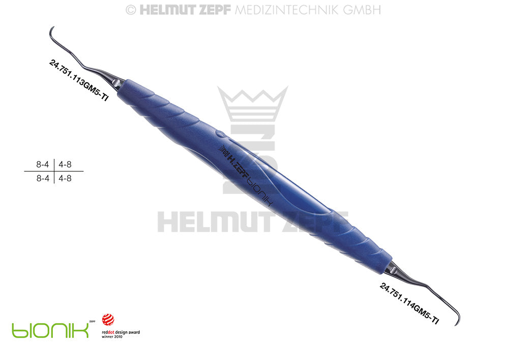ZEPF-BIONIK, SPEZIAL KÜRETTE, GRACEY 13-14, M5 KOBALTBLAU EINSÄTZE AUSWECHSELBAR, TITAN