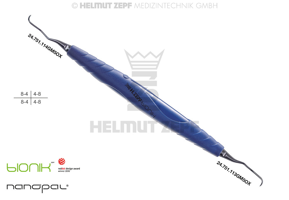 ZEPF-BIONIK, SPEZIAL KÜRETTE, GRACEY 13-14, M5 KOBALTBLAU EINSÄTZE AUSWECHSELBAR, NANOPAL-COATING