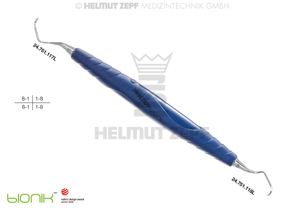 ZEPF-BIONIK, UNIVERSAL-KÜRETTE, LANGER FIG. 17/18, KOBALTBLAU, EINSÄTZE AUSWECHSELBAR