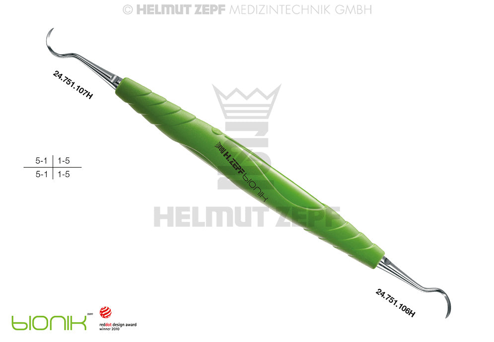 ZEPF-BIONIK, SICHELSCALER, HYGIENIST FIG.6/7, GELBGRÜN EINSÄTZE AUSWECHSELBAR, TITAN