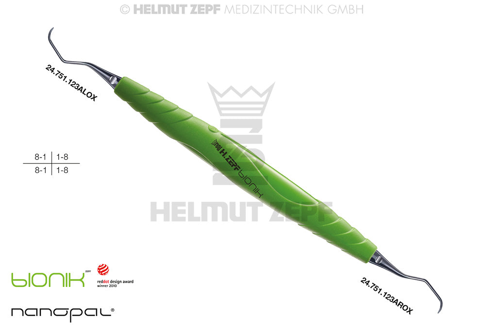 ZEPF-BIONIK, SICHELSCALER,  FIG.M23A MOLARENSCALER, GELBGRÜN, EINSÄTZE AUSWECHSELBAR, NANOPAL COATING