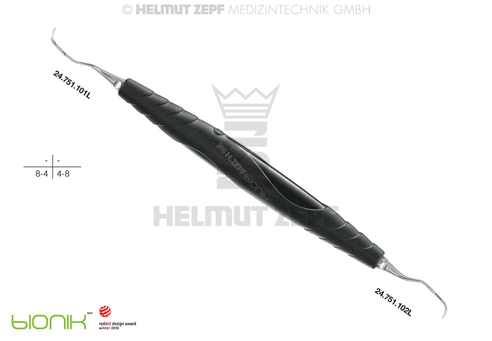 ZEPF-BIONIK, UNIVERSAL KÜRETTE, LANGER FIG.L1/2, SCHWARZ EINSÄTZE AUSWECHSELBAR