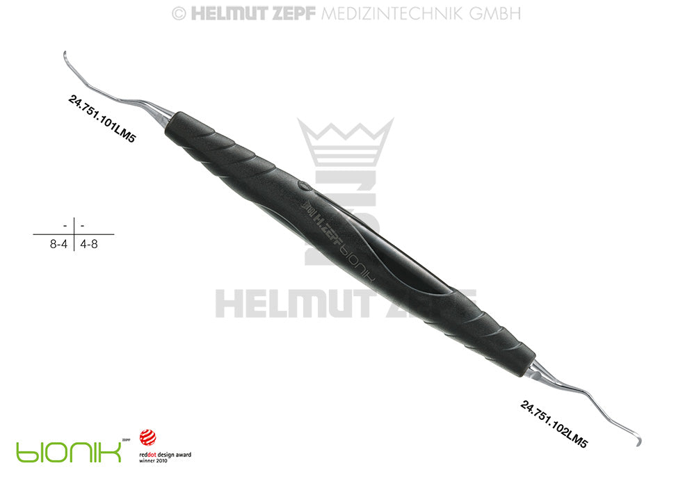 ZEPF-BIONIK, UNIVERSAL KÜRETTE, FIG L1/2 LANGER M5, CA 3MM LÄNGEREM 1ER SCHAFT Ø0,95, SCHWARZ, EINSÄTZE AUSWECHSELBAR