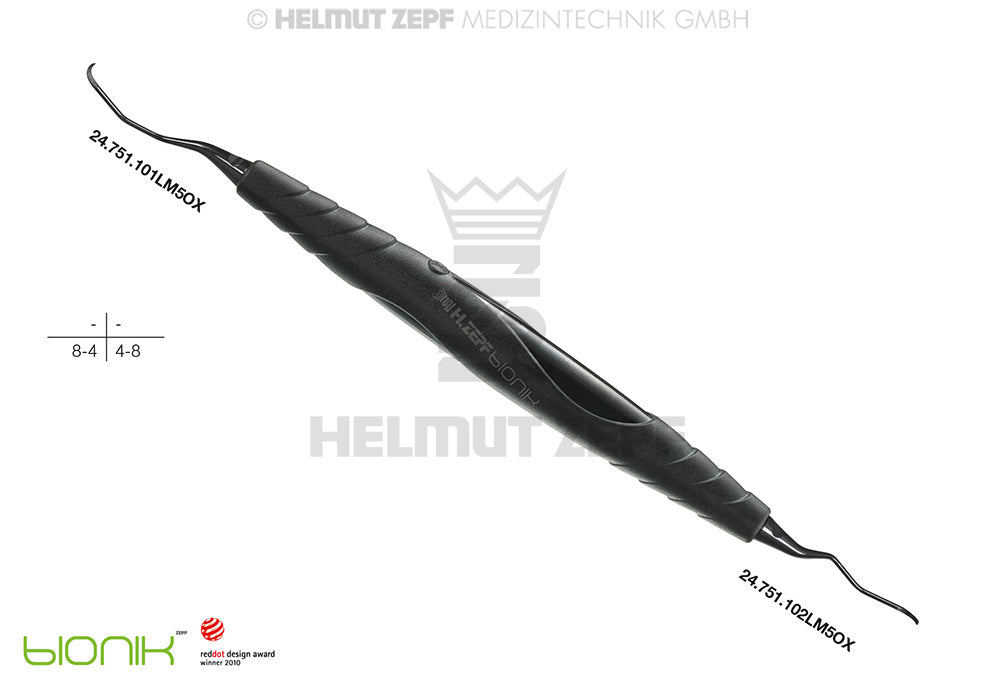 ZEPF-BIONIK, UNIVERSAL KÜRETTE, LANGER FIG.L1/2 M5, CA 3MM LÄNGEREM 1ER SCHAFT Ø0,95, SCHWARZ, EINSÄTZE AUSWECHSELBAR