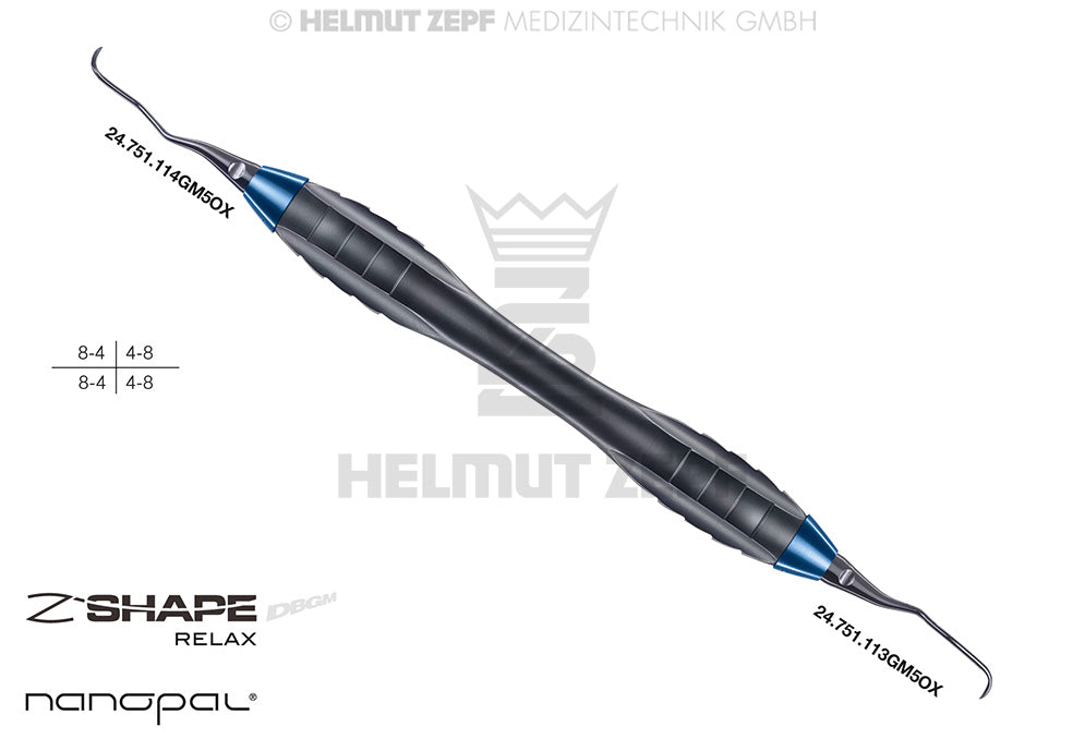 SPEZIAL KÜRETTE, GRACEY 13/14 M5 MIT CA 3MM LÄNGEREM 1ER SCHAFT IM Z-SHAPE RELAX GRIFF, KOBALTBLAU
