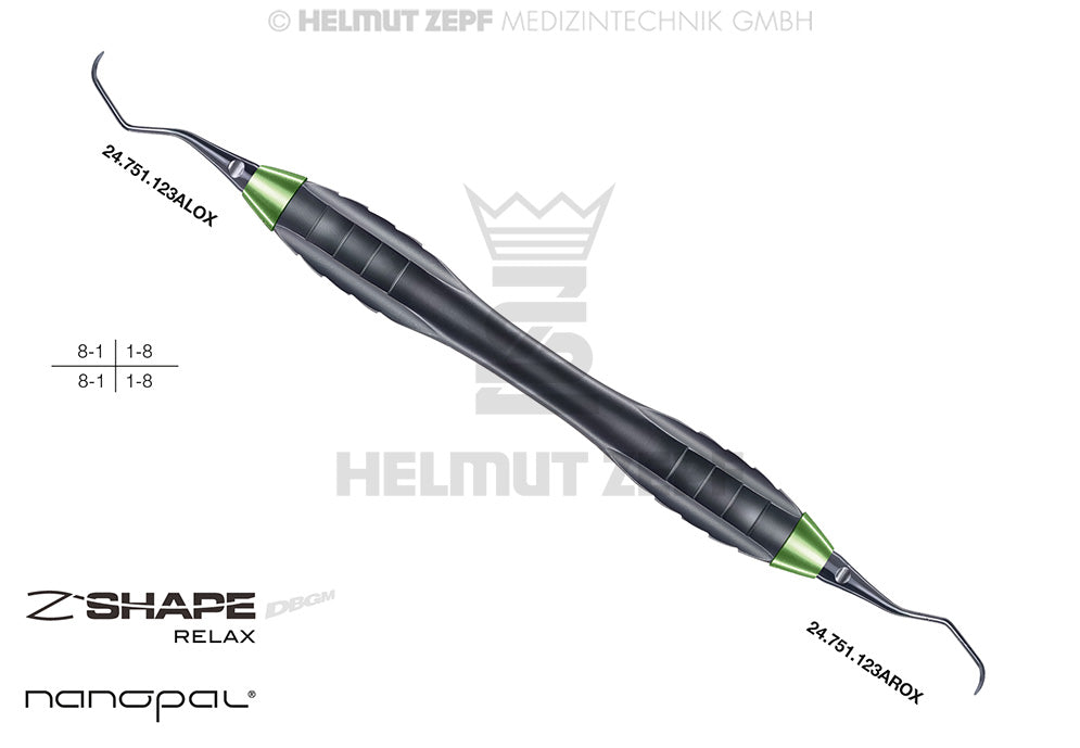SICHELSCALER, FIG. M23A IM Z-SHAPE RELAX GRIFF, GELBGRÜN NANOPAL, EINSÄTZE AUSWECHSELBAR