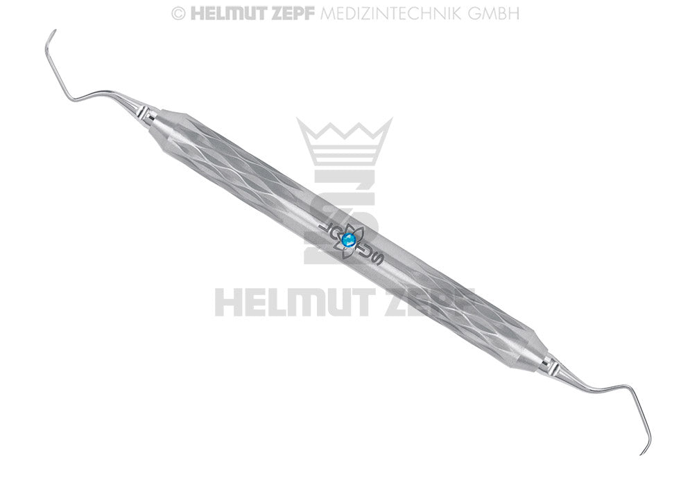 SPEZIAL KÜRETTE, GRACEY 9-10 IM ZEPF-LOTUS GRIFF, FARBMARKIERUNG TÜRKIS, EINSÄTZE AUSWECHSELBAR