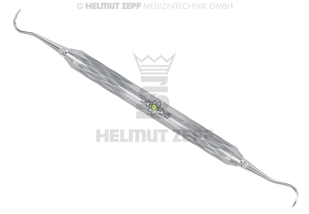 SICHELSCALER, HYGIENIST H6/H7 FEINE AUSFÜHRUNG, IM ZEPF-LOTUS GRIFF FARBMARKIERUNG GRÜN, EINSÄTZE