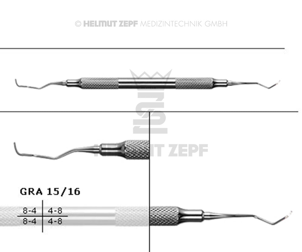 PERIODONTAL KÜRETTE N. GRACEY GRA 15/16 HOHLGRIFF, FÜR MESIALE FLÄCHEN IM PRÄMOLAREN UND MOLAREN BEREICH