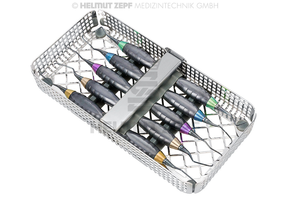PROPHYLAXE SET IM Z-SHAPE RELAX GRIFF BESTEHEND AUS GRACEY 1/2-7/8-11/12-13/14 M5 UND UNIVERSALSCALER M23A (OK/UK1-8)