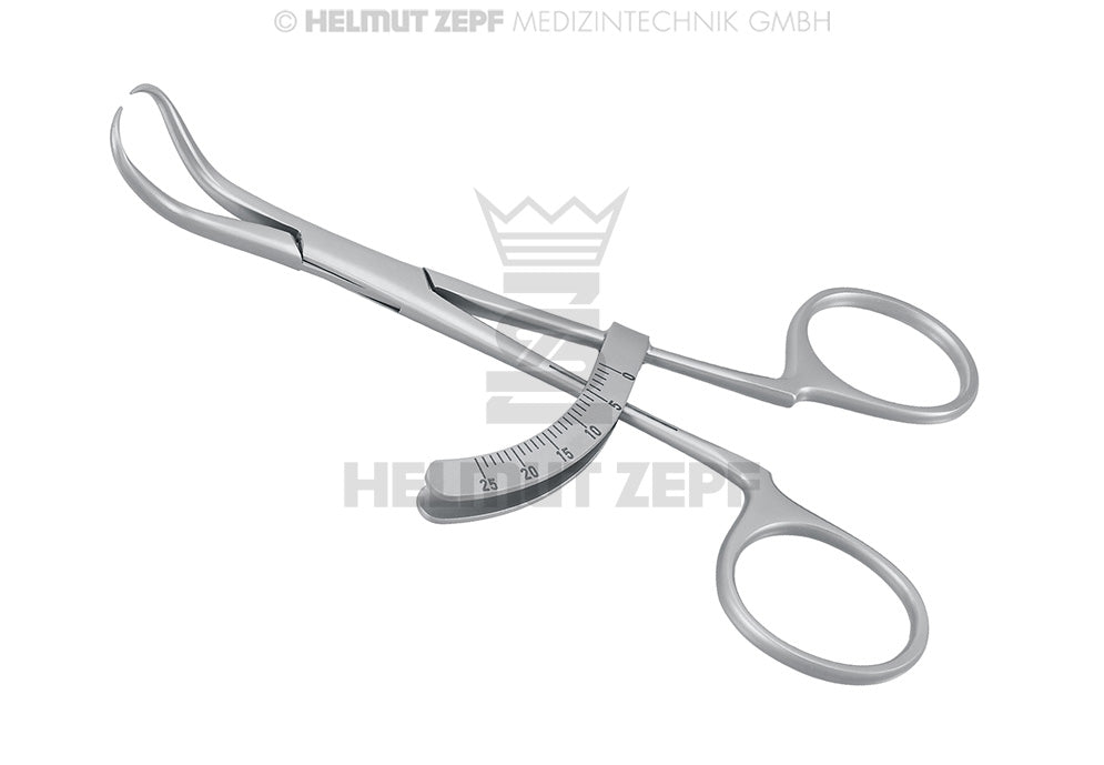 KNOCHENZIRKEL ZUM MESSEN DES KIEFERKAMMES, 13CM, MIT RADIALSKALIERUNG AN DEN STEGEN DER RINGGRIFFE FÜR