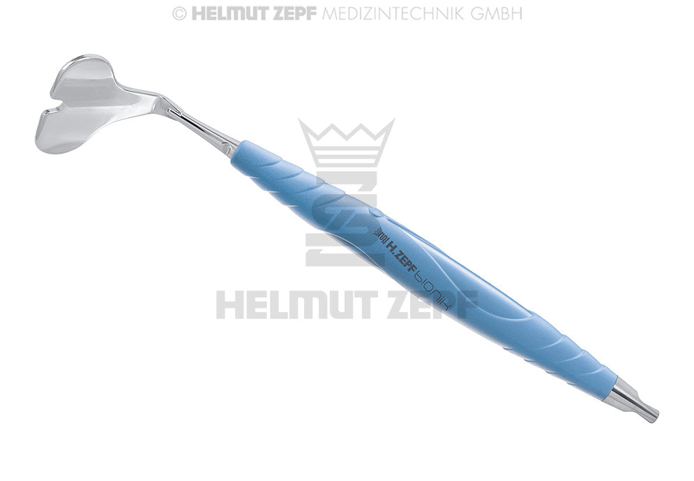 ABHALTER, WALFLOSSE NACH DR. MATY GRÖßE 1, 30MM BREIT, STERILISIERBAR, IM BIONIK-GRIFF TÜRKIS-LICHTBLAU