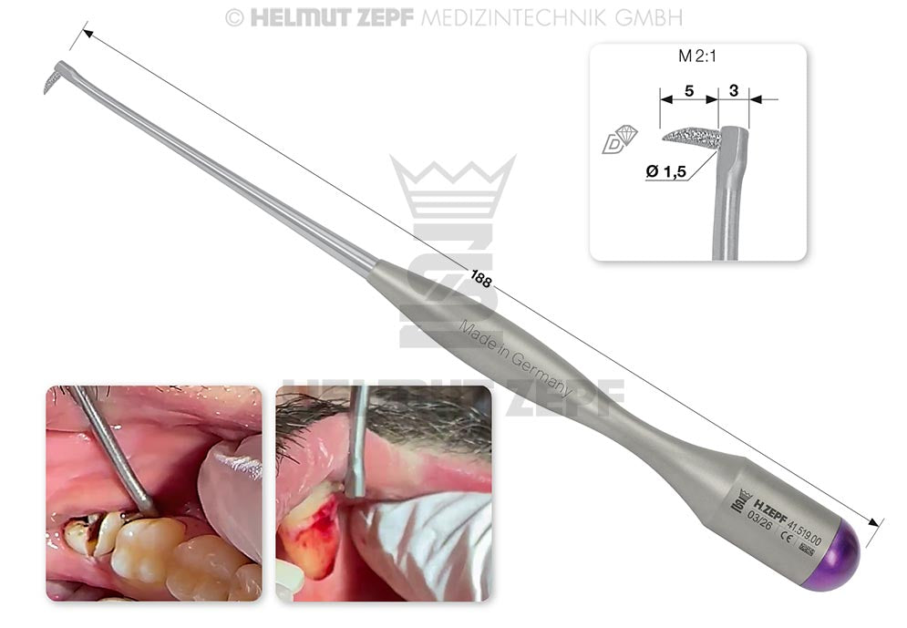 WISDOM-HOOK, EXTRAKTIONSHAKEN MIT ROTATIONSHÖCKER, DIAMANTIERT, IM ZEPF-LINE-T-GRIFF, ARBEITSENDEN