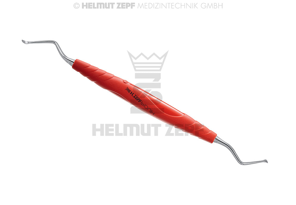 KOMBI INSTRUMENT, KÜRETTE NACH LUCAS 2,5MM RECHTS + LINKS IM BIONIK GRIFF HELLROT MAGENTA