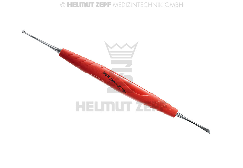 KOMBI INSTRUMENT PAPILLENMESSER, 4MM SCHARF, PAPILLLENELEVATOR NACH WENG IM BIONIK GRIFF HELLLROT MAGENTA