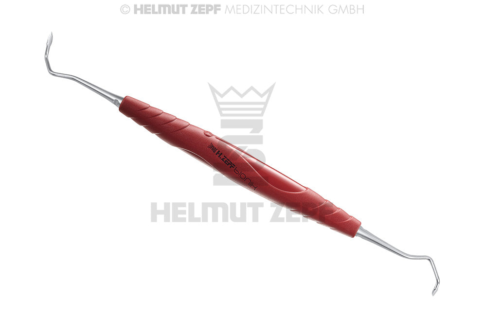 PARODONTALMESSER FIG.3; ORBAN 1/2, MODIFIZIERT; DOPPELENDIG BIONIK GRIFF ROT-VIOLETT