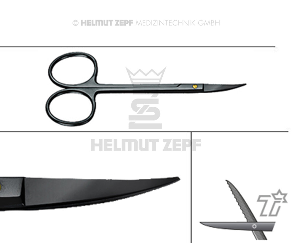 ZAHNFLEISCHSCHERE, (IRISSCHERE) GEBOGEN, 11,5 CM, SUPERCUT, TITAN-ALUMINIUM-NITRIT BESCHICHTET