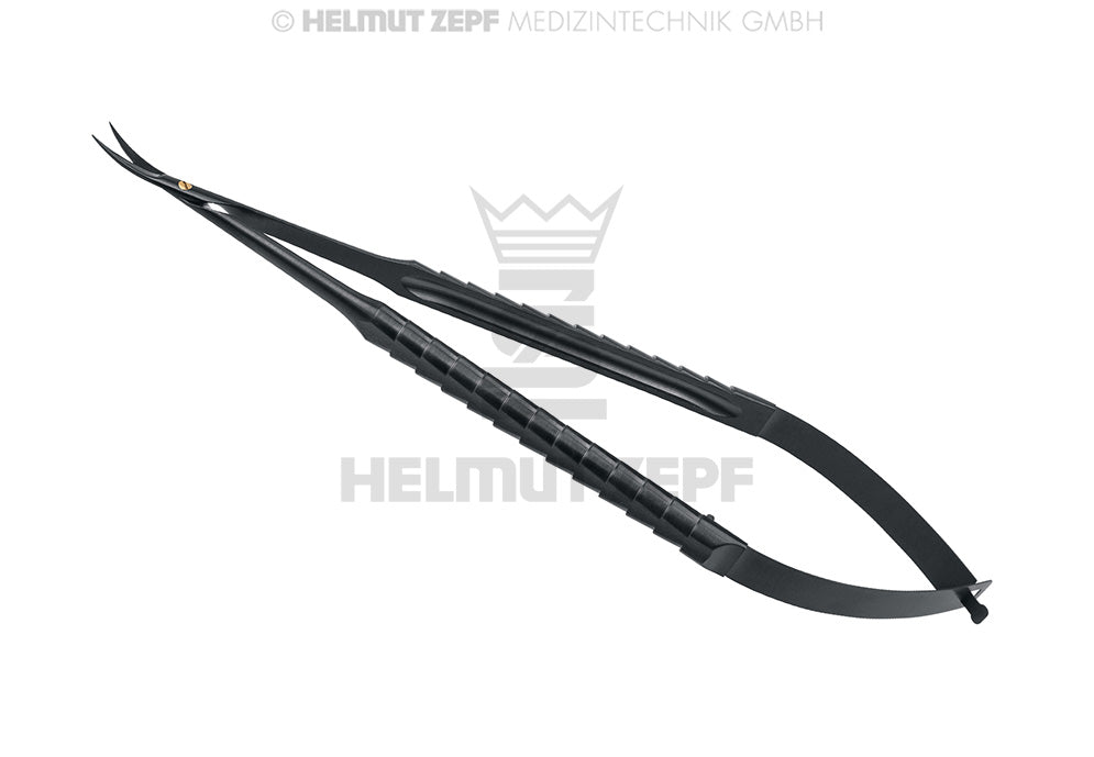 Mikro-federschere, mit Mikroverzahnung, Zepf-linie Spitz/spitz Gebogen, 18 Cm, Ø 9 Mm