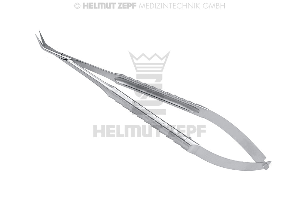 Mikro-federschere, 16 Cm, Ø 9 Mm, Zepf-linie, 45° Gewinkelt, mit Mikro- Verzahnung, Glatt, Spitz/spitz,