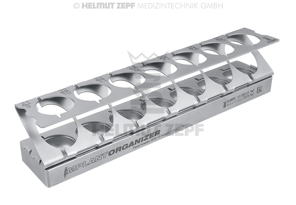 IMPLANT ORGANIZER AUS ROSTFREIEM STAHL ZUR ORGANISATION DER ZU SETZENDEN IMPLANTATE FÜR