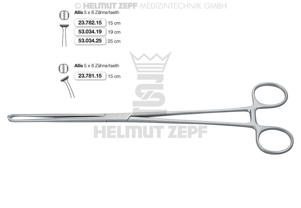 Allis, Gewebefasszange 5:6 Zähne, 25 Cm
