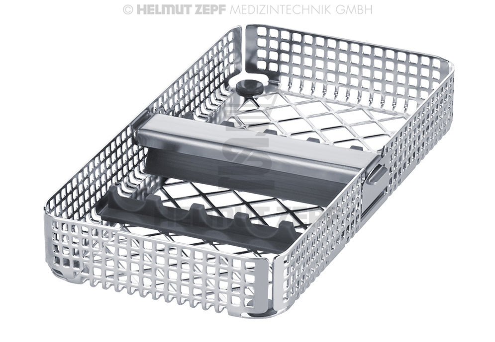 WASCHRAHMEN  1/3 SIEBTRAY FÜR 5 INSTRUMENTE, MIT 2 SILIKONSTREIFEN UND NIEDERHALTER, 178 X 90 X 24 MM