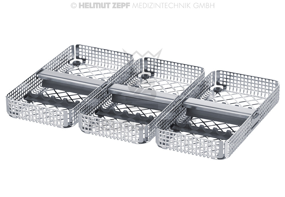 WASCHRAHMEN  1/3 SIEBTRAY FÜR 5 INSTRUMENTE, MIT 2 SILIKONSTREIFEN UND NIEDERHALTER, 178 X 90 X 24 MM